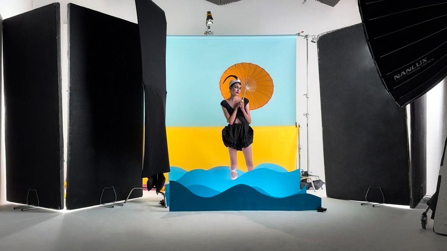 Behind the scenes, shooting the beach-themed set