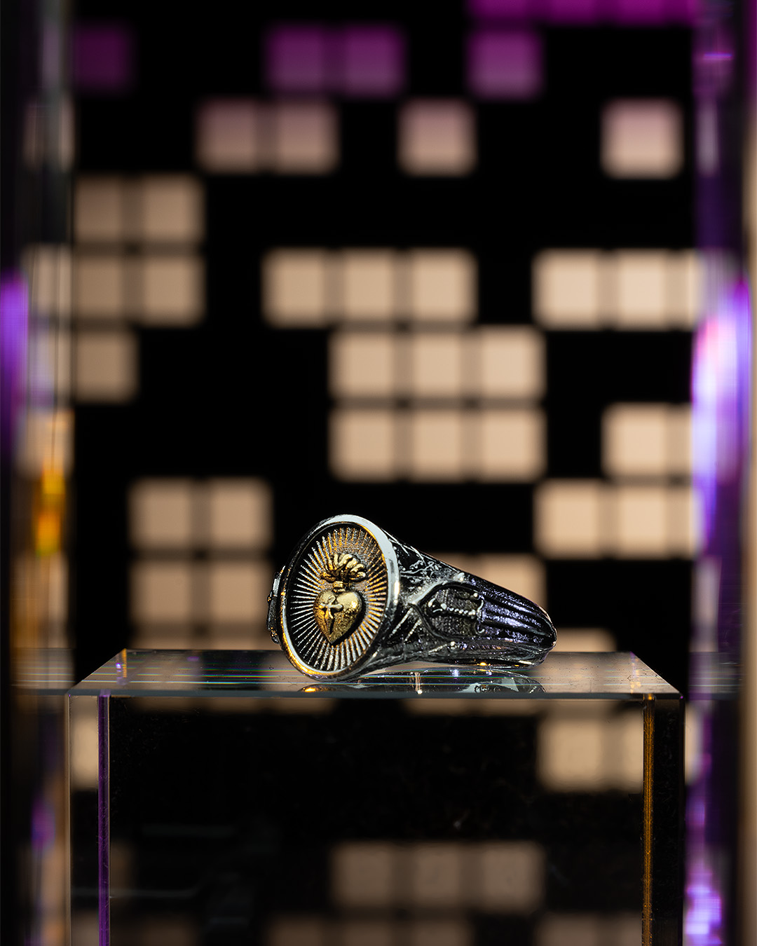 Silver and gold signet ring, product photography