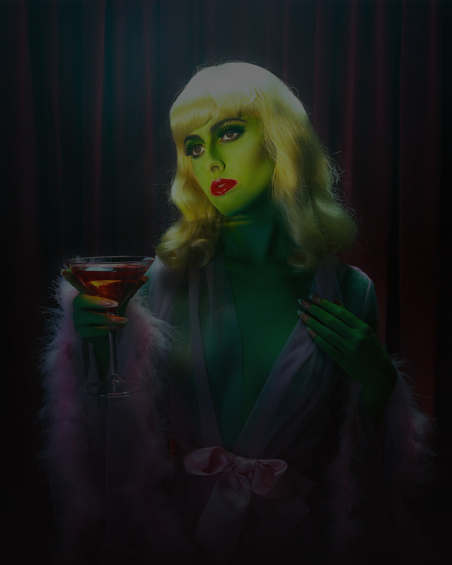 Editorial portrait, green stage lighting