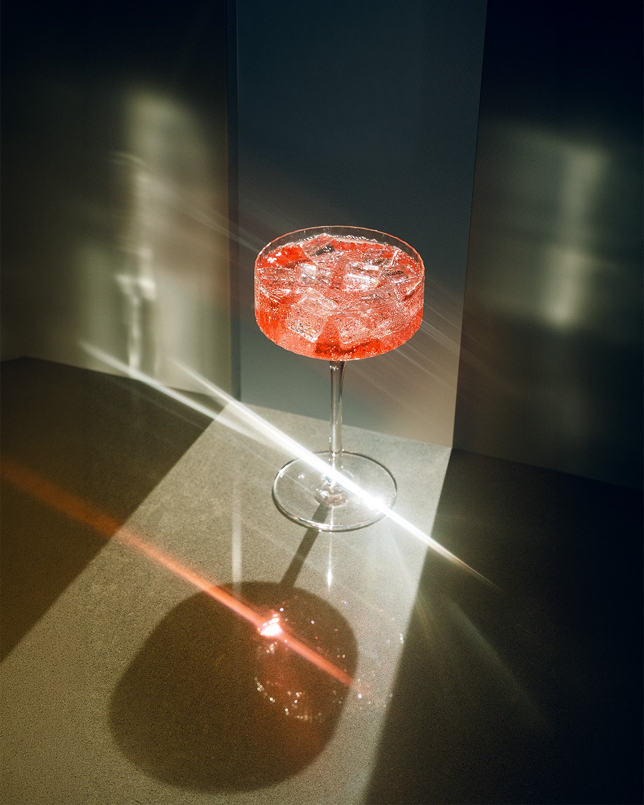 Gin bottle and cocktail, product photography